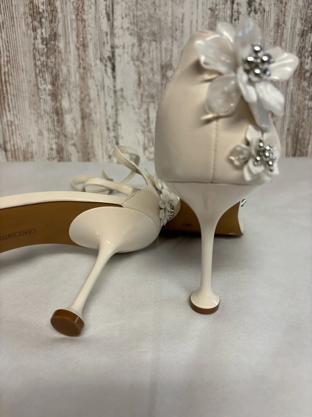 Vince Camuto Ivory Floral Ankle-Strap Stiletto Sandal